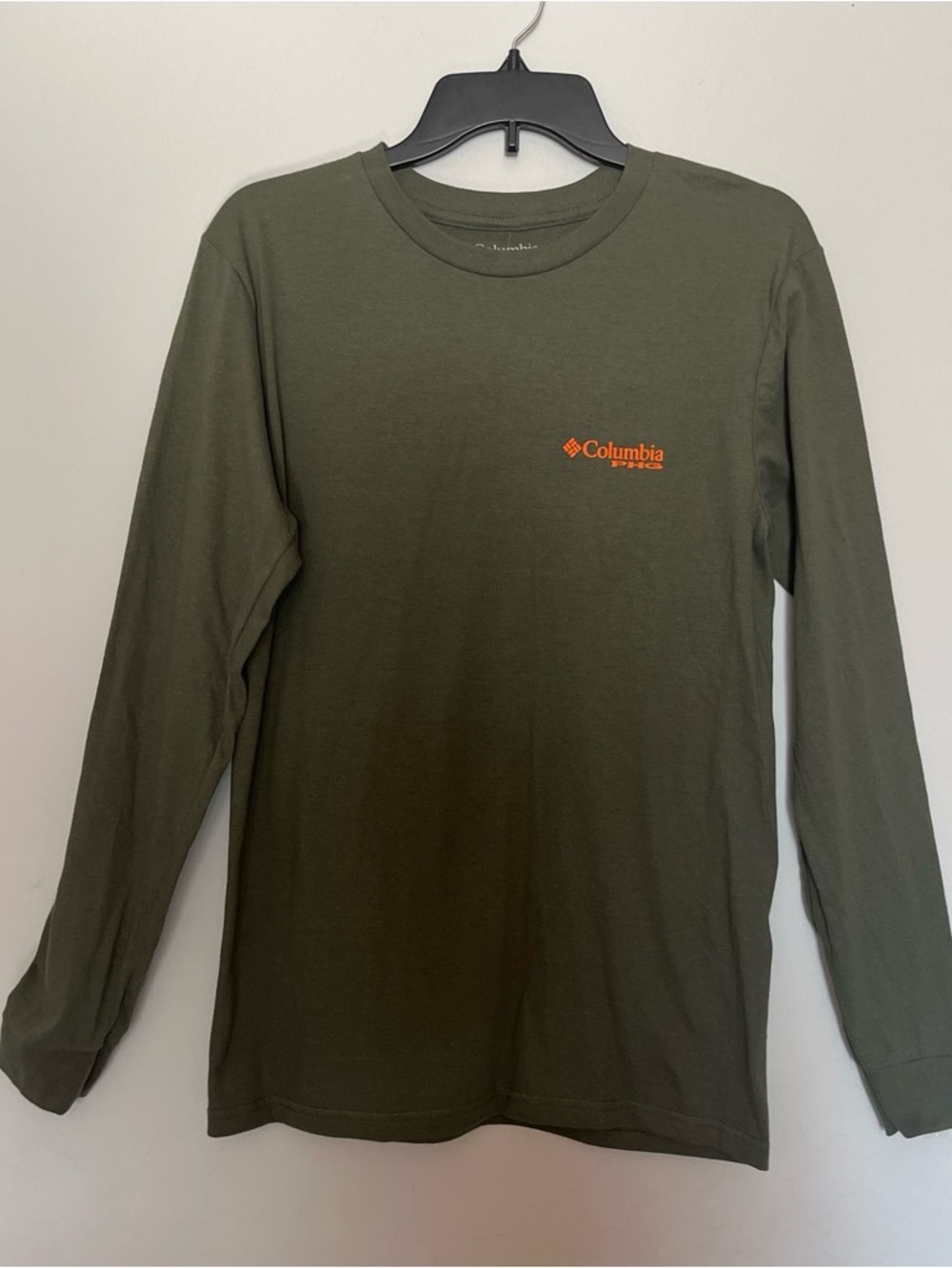 Columbia Performance Hunting Game Olive Long Sleeve Tee with Orange Logo Size S